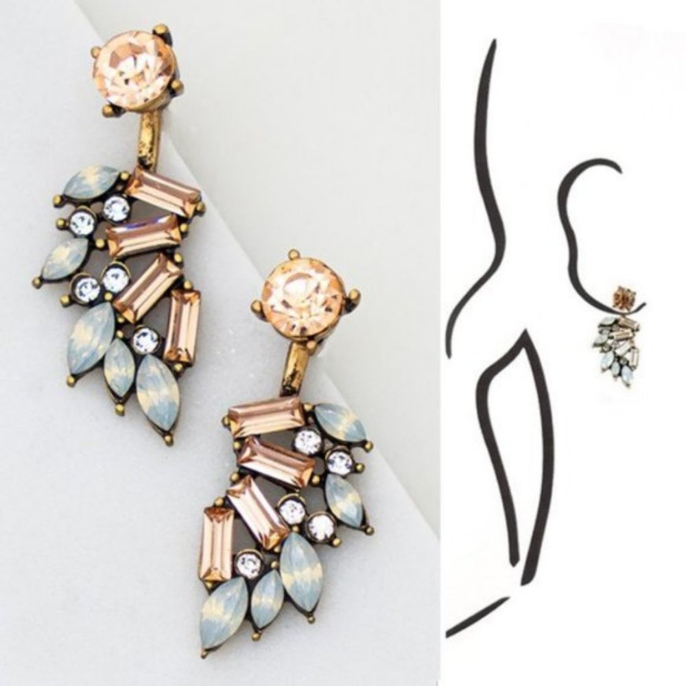 NEW Champagne Opal Glass Stone Detachable Earrings